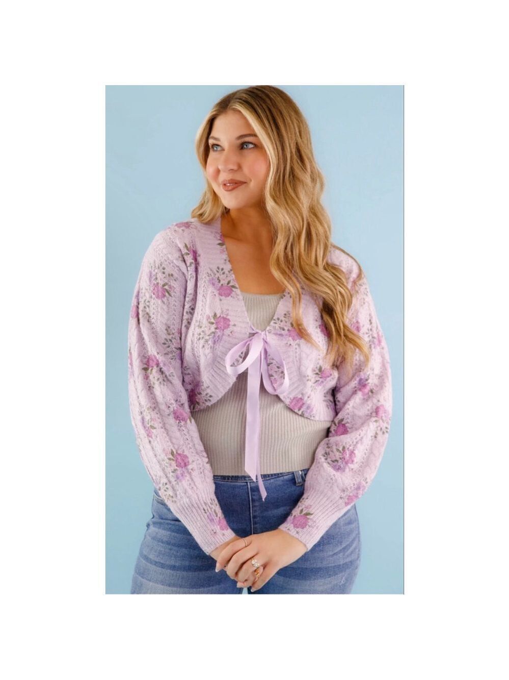 NWT STORIA Floral Cropped Cardigan in Lavender Pink, Size S Zimmerman like!